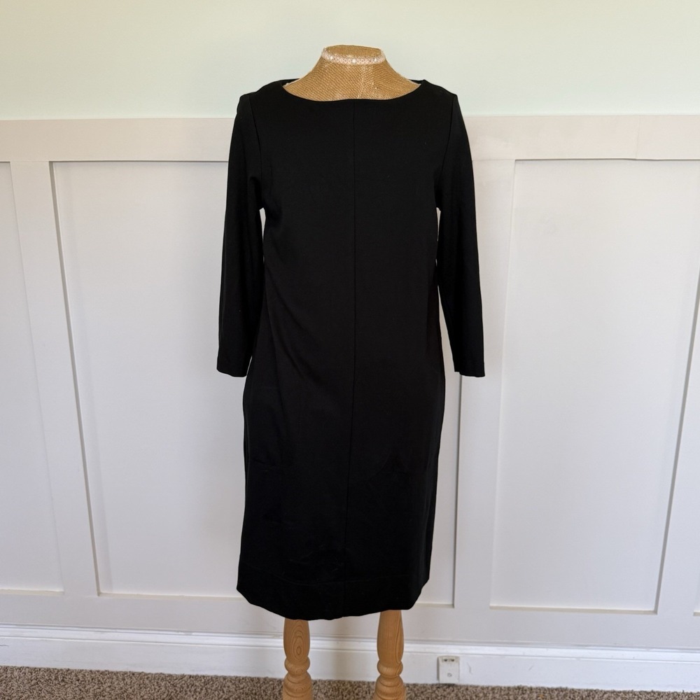 J Jill Ponte Dress  SMALL‎ Black Pockets 3/4 Sleeve Career Minimalist Capsule